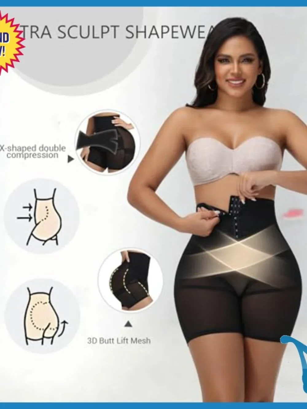 Tummy Control Shapewear Shorts Medium Nylon Spandex Adjustable Hooks